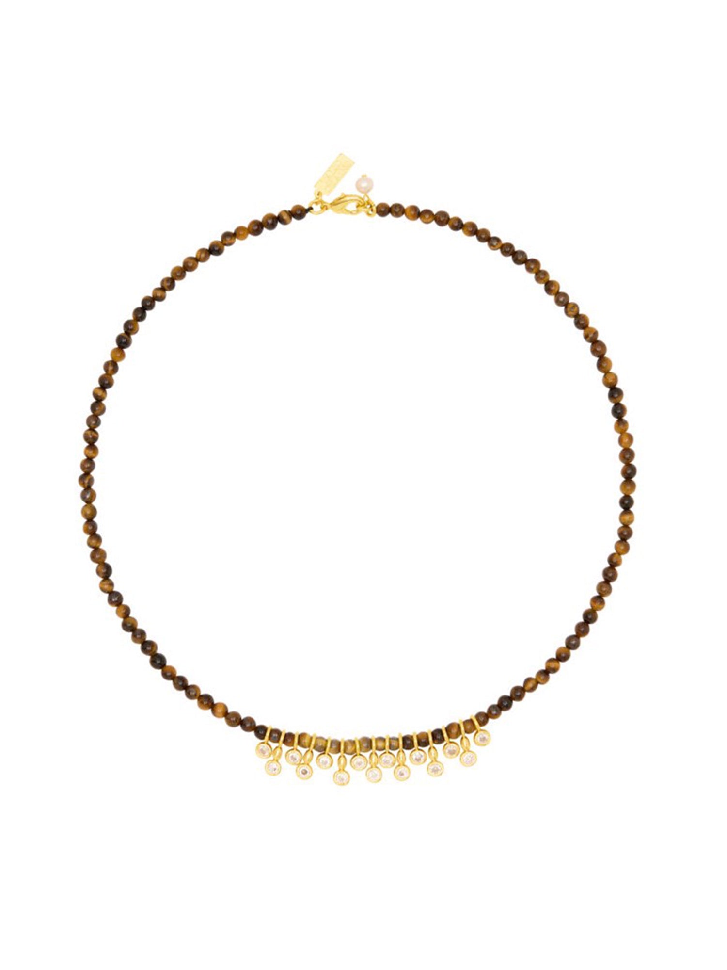 Talis Chains Beaded necklace with cubic zirconia cluster - tigers eye