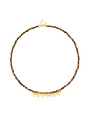 Talis Chains Beaded necklace with cubic zirconia cluster - tigers eye