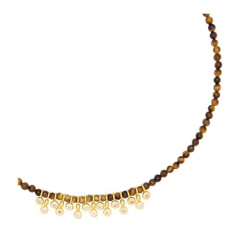 Talis Chains Beaded necklace with cubic zirconia cluster - tigers eye