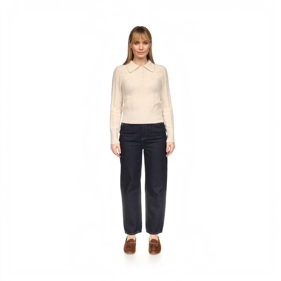 Brodie cashmere slim fit ribbed cashmere polo - cloud dancer