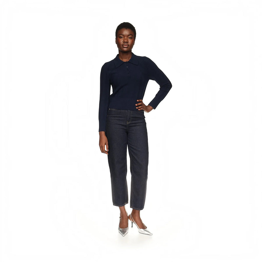 Brodie cashmere slim fit ribbed cashmere polo - navy