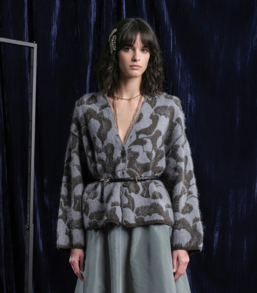 Floor clothing flower Jacquard cardigan - blues