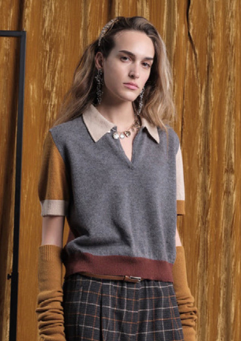 Floor clothing short sleeved polo - grey/ camel