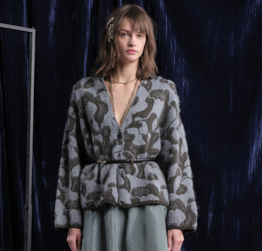 Floor clothing flower Jacquard cardigan - blues