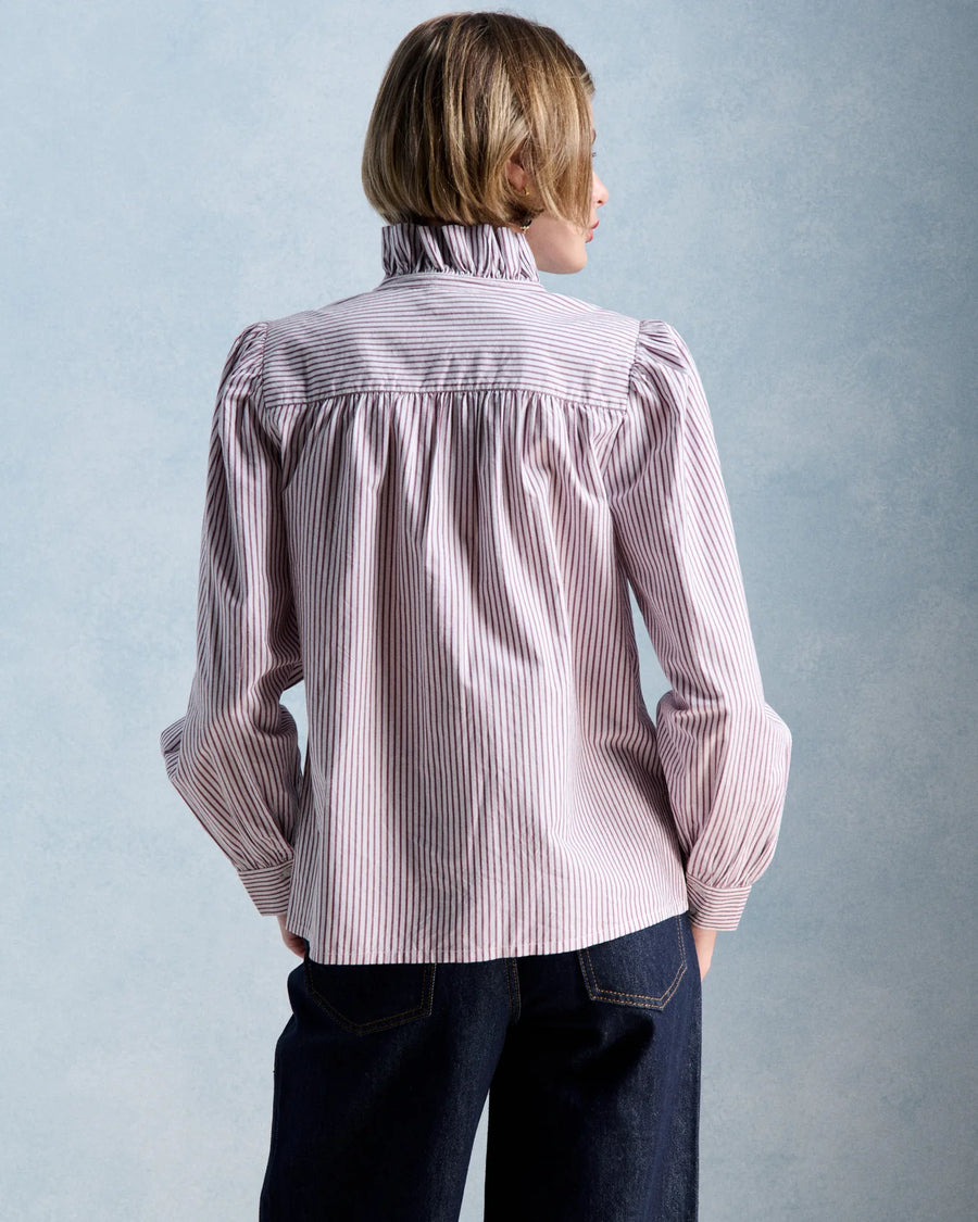 Petite Mendigote Ernastine striped ruffle neck shirt shirt