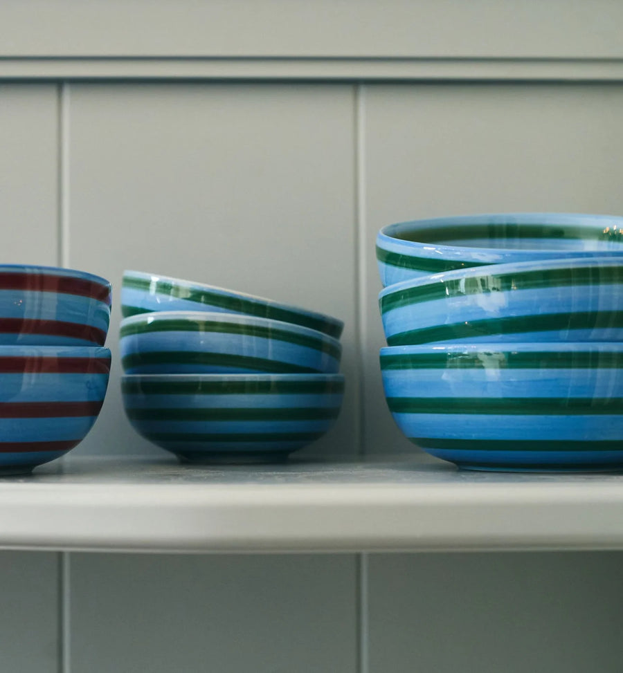 anna + nina tide & leaf tapas bowl - blue with green stripes