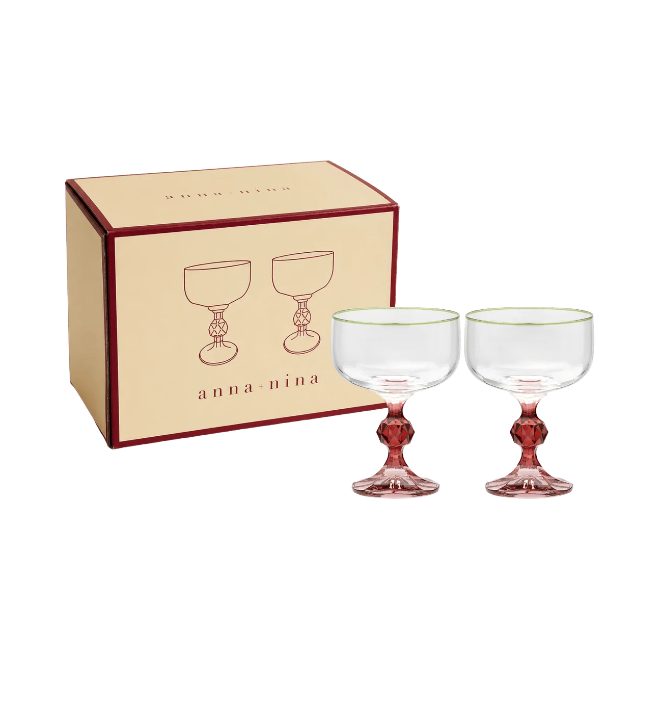 anna + nina Harper set of 2 cocktail glasses - red stems
