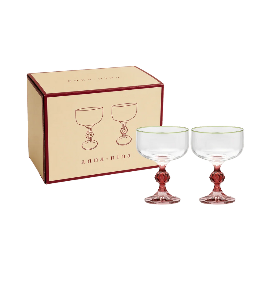 anna + nina Harper set of 2 cocktail glasses - red stems