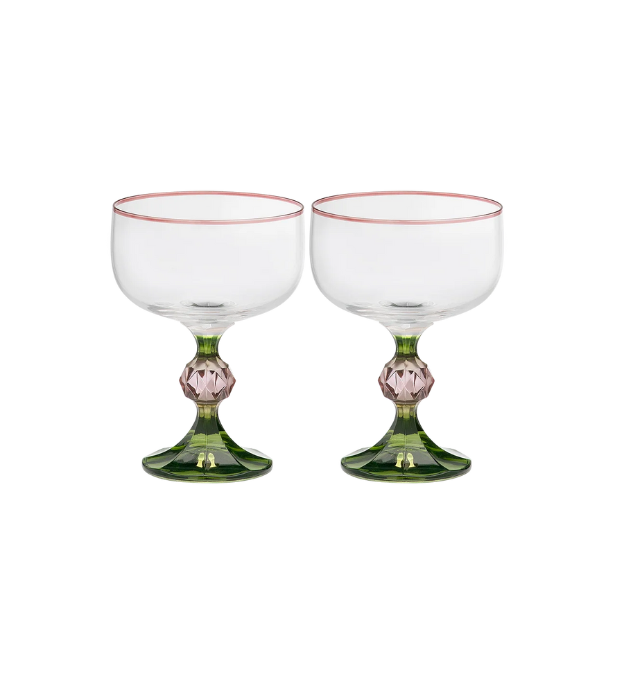anna + nina Evy set of 2 cocktail glasses - green stems