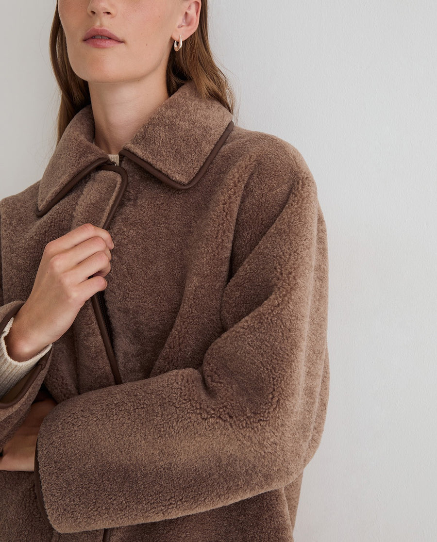 Yerse long shearling coat - brown
