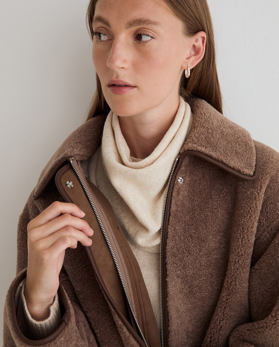 Yerse long shearling coat - brown