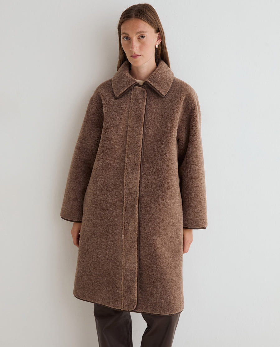 Yerse long shearling coat - brown