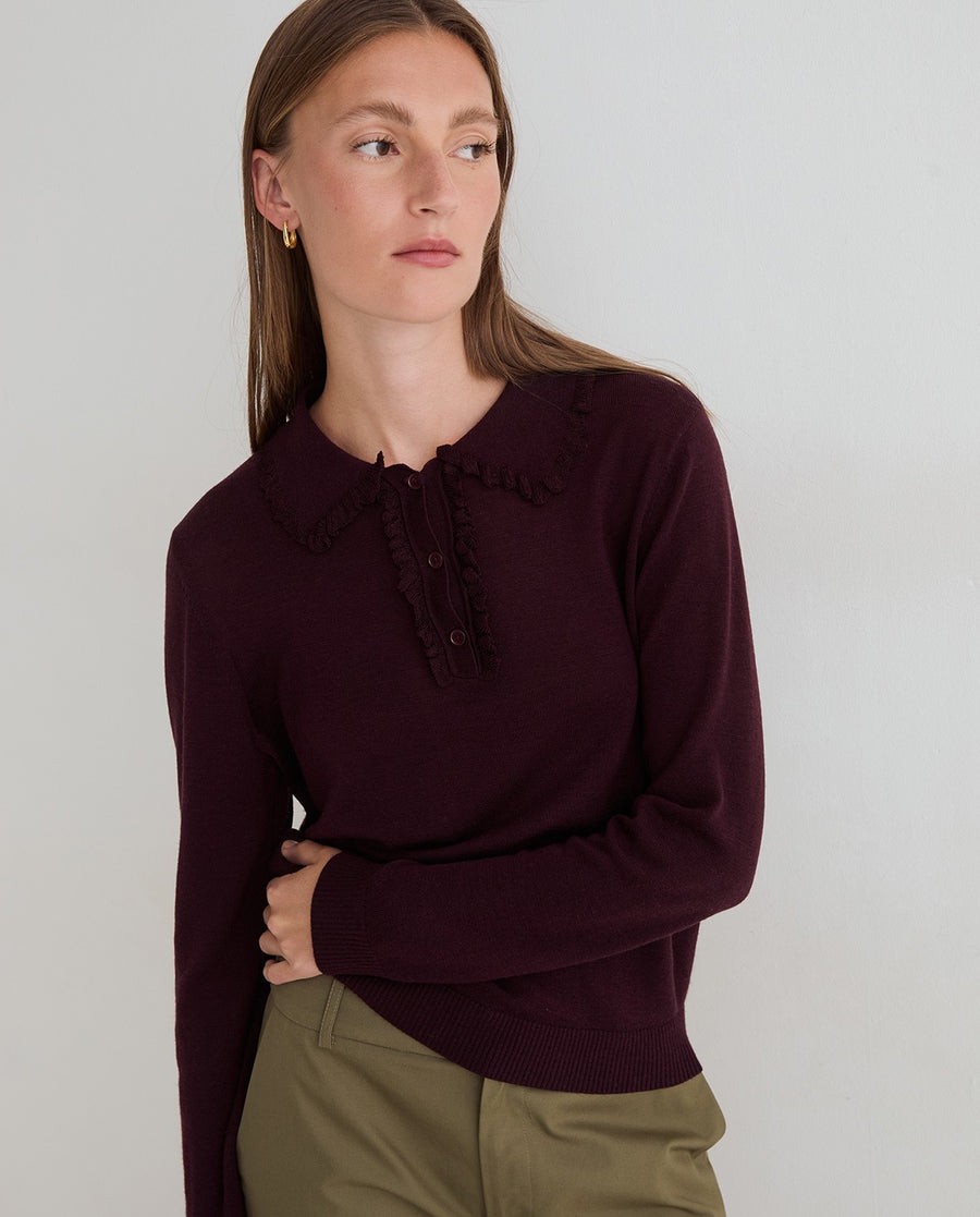 Yerse collared knit top - dark maroon