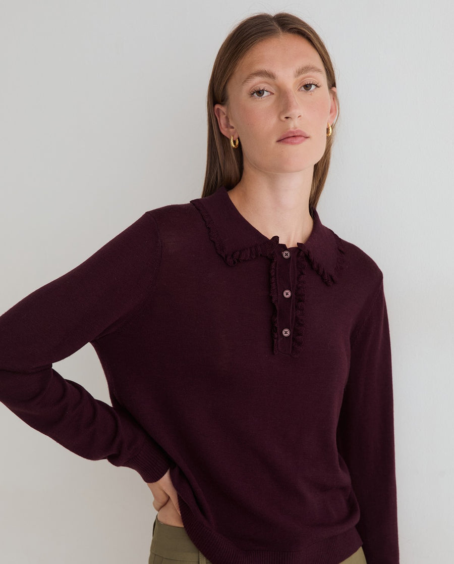 Yerse collared knit top - dark maroon