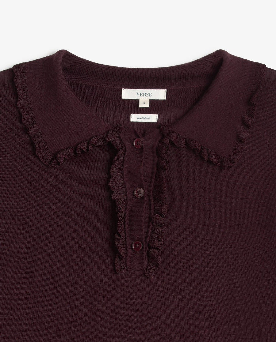 Yerse collared knit top - dark maroon