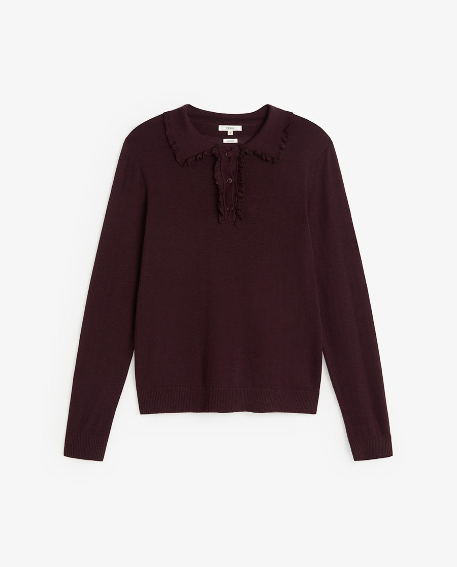Yerse collared knit top - dark maroon