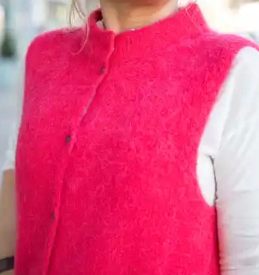 Floor clothing button through wool mix tank - fuschia
