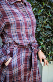Diega Riora check dress - burgundy & blue