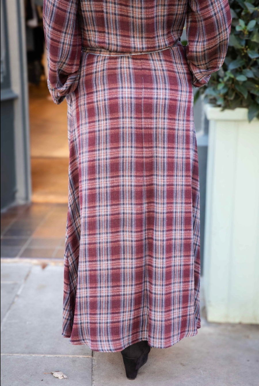 Diega Riora check dress - burgundy & blue