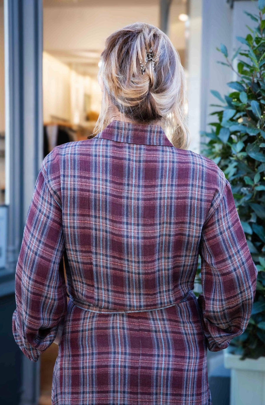 Diega Riora check dress - burgundy & blue