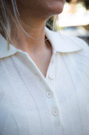 Brodie cashmere slim fit ribbed cashmere polo - cloud dancer