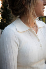 Brodie cashmere slim fit ribbed cashmere polo - cloud dancer