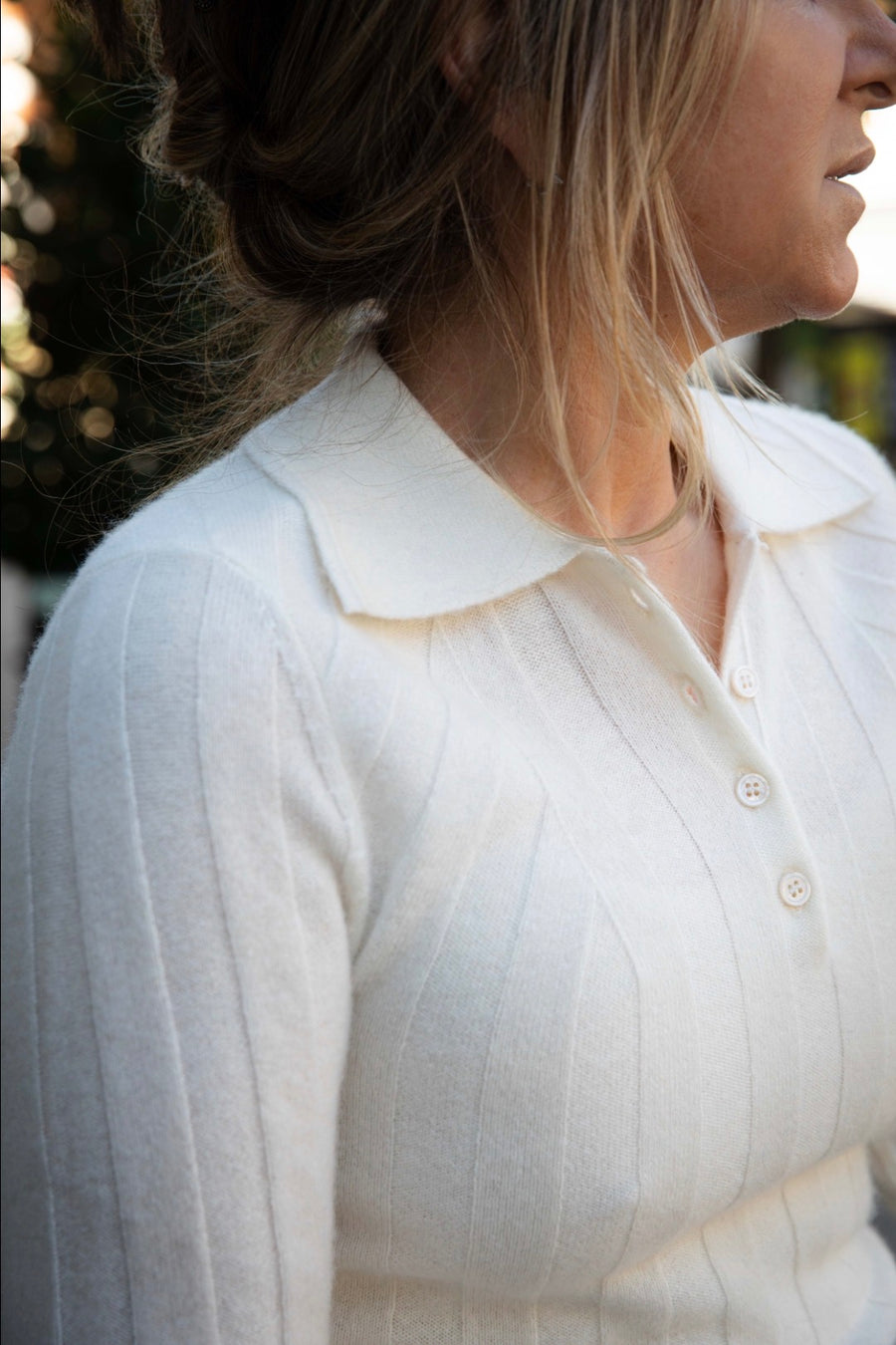 Brodie cashmere slim fit ribbed cashmere polo - cloud dancer