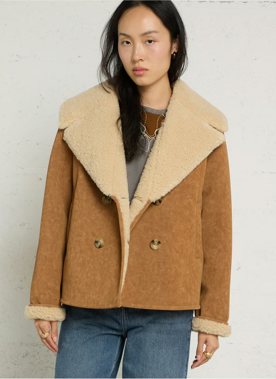 Leon & Harper Vyn faux shearling jacket - cognac