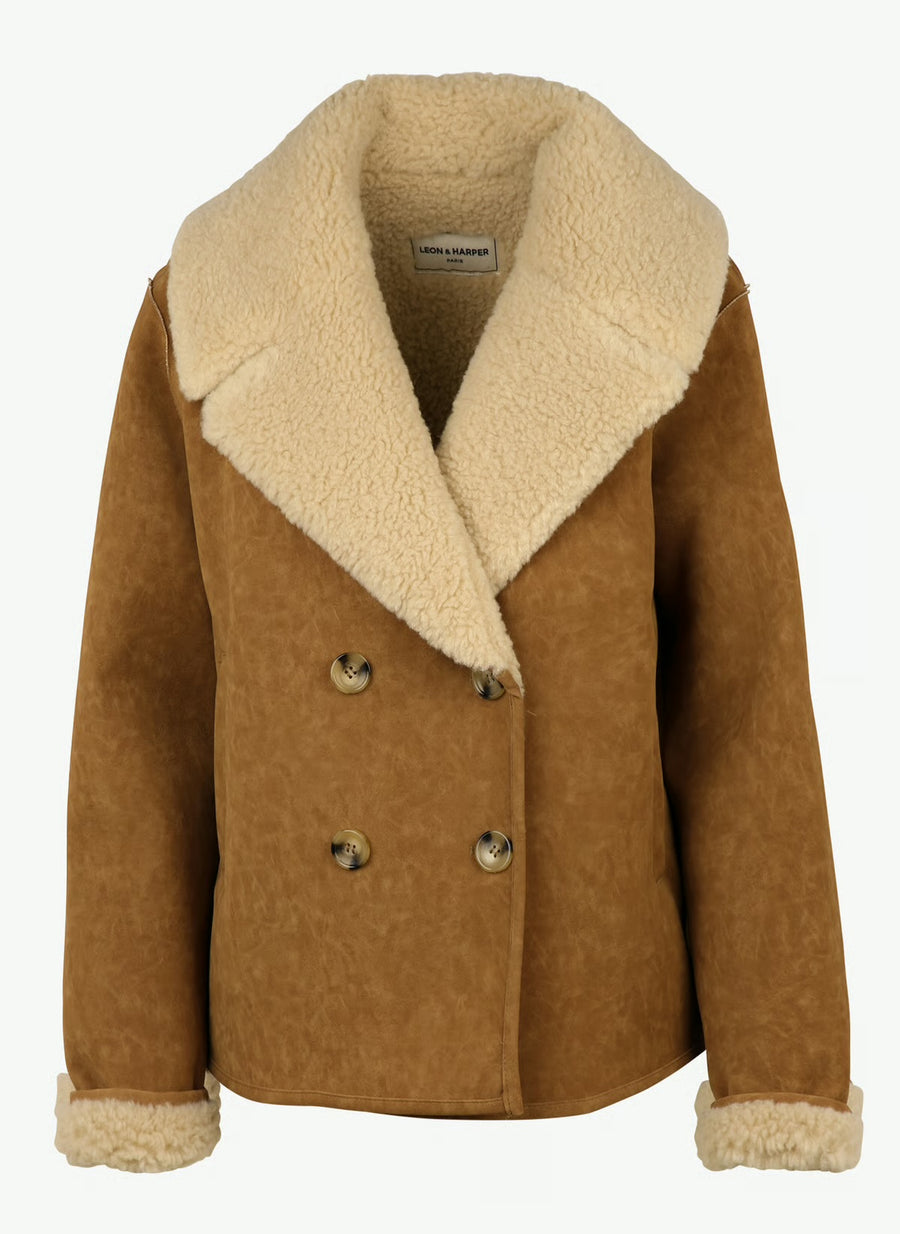 Leon & Harper Vyn faux shearling jacket - cognac