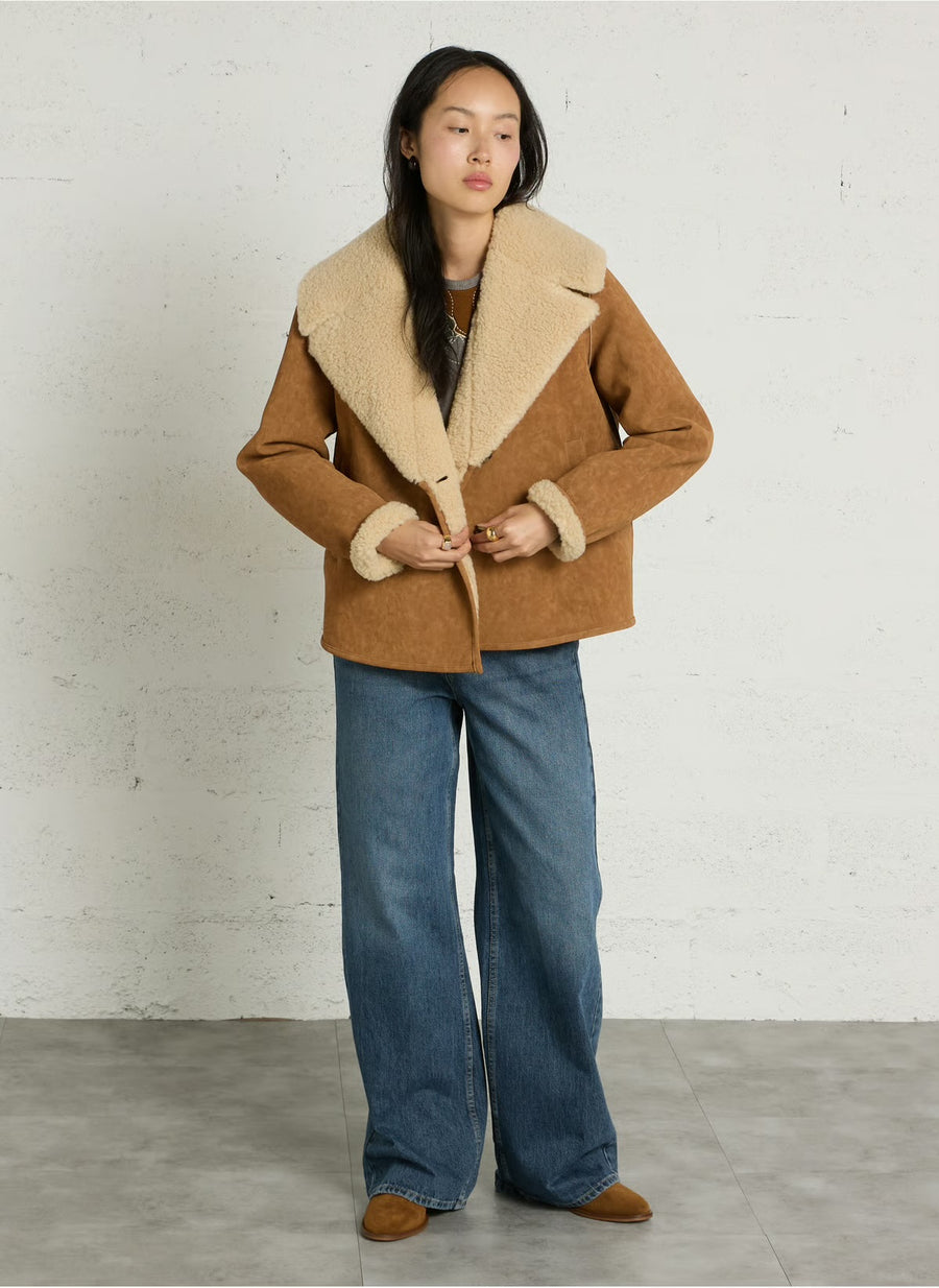 Leon & Harper Vyn faux shearling jacket - cognac
