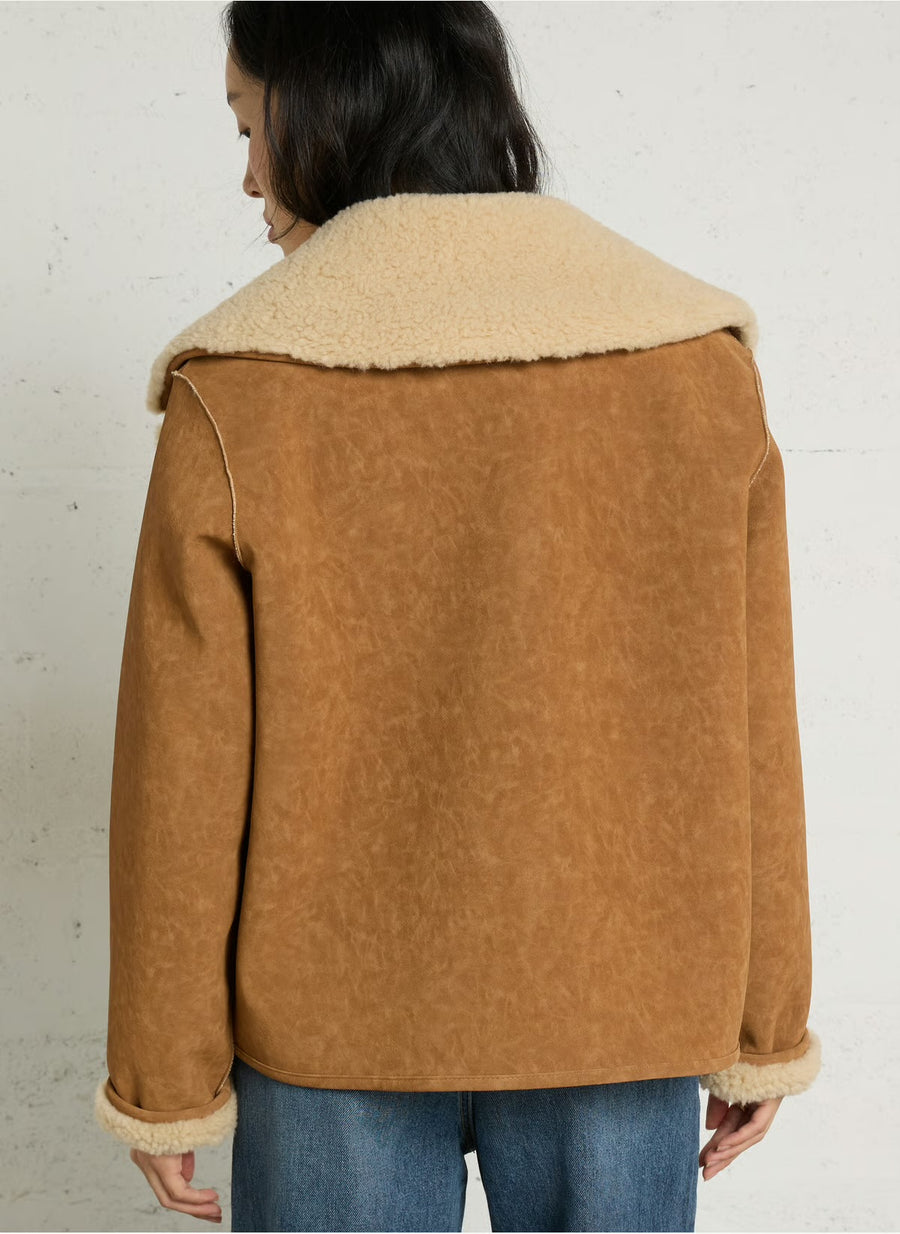 Leon & Harper Vyn faux shearling jacket - cognac