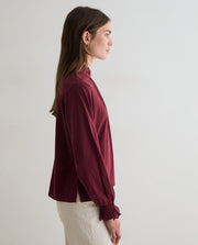 Yerse long sleeved jersey ruffle neck top - wine