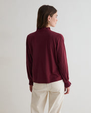 Yerse long sleeved jersey ruffle neck top - wine