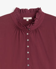 Yerse long sleeved jersey ruffle neck top - wine