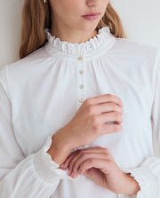 Yerse long sleeved ruffle neck jersey top - white