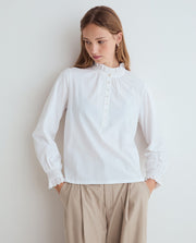 Yerse long sleeved ruffle neck jersey top - white