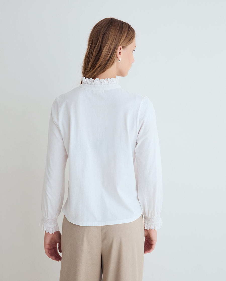 Yerse long sleeved ruffle neck jersey top - white