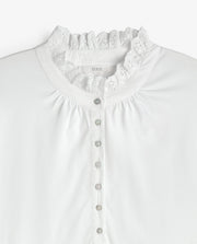 Yerse long sleeved ruffle neck jersey top - white