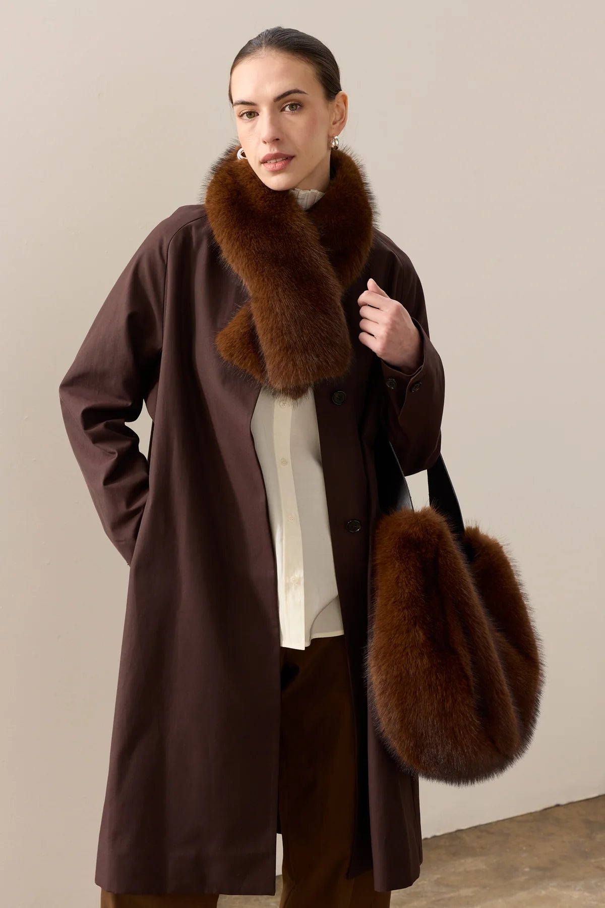 helen moore Slouch faux fur bag - mahogany