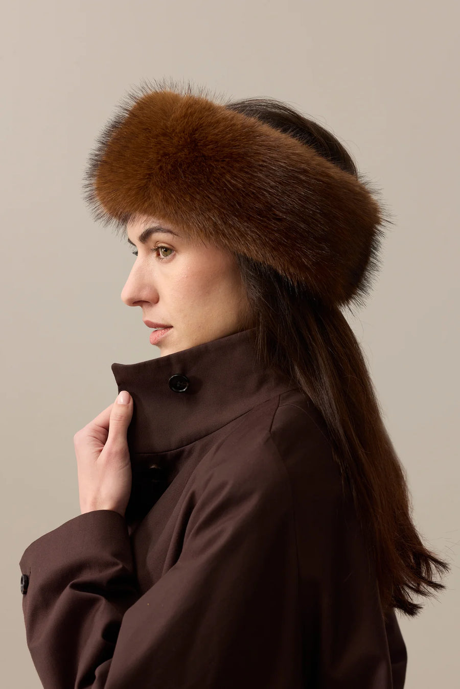 helen moore Huff faux fur head band - mahogany