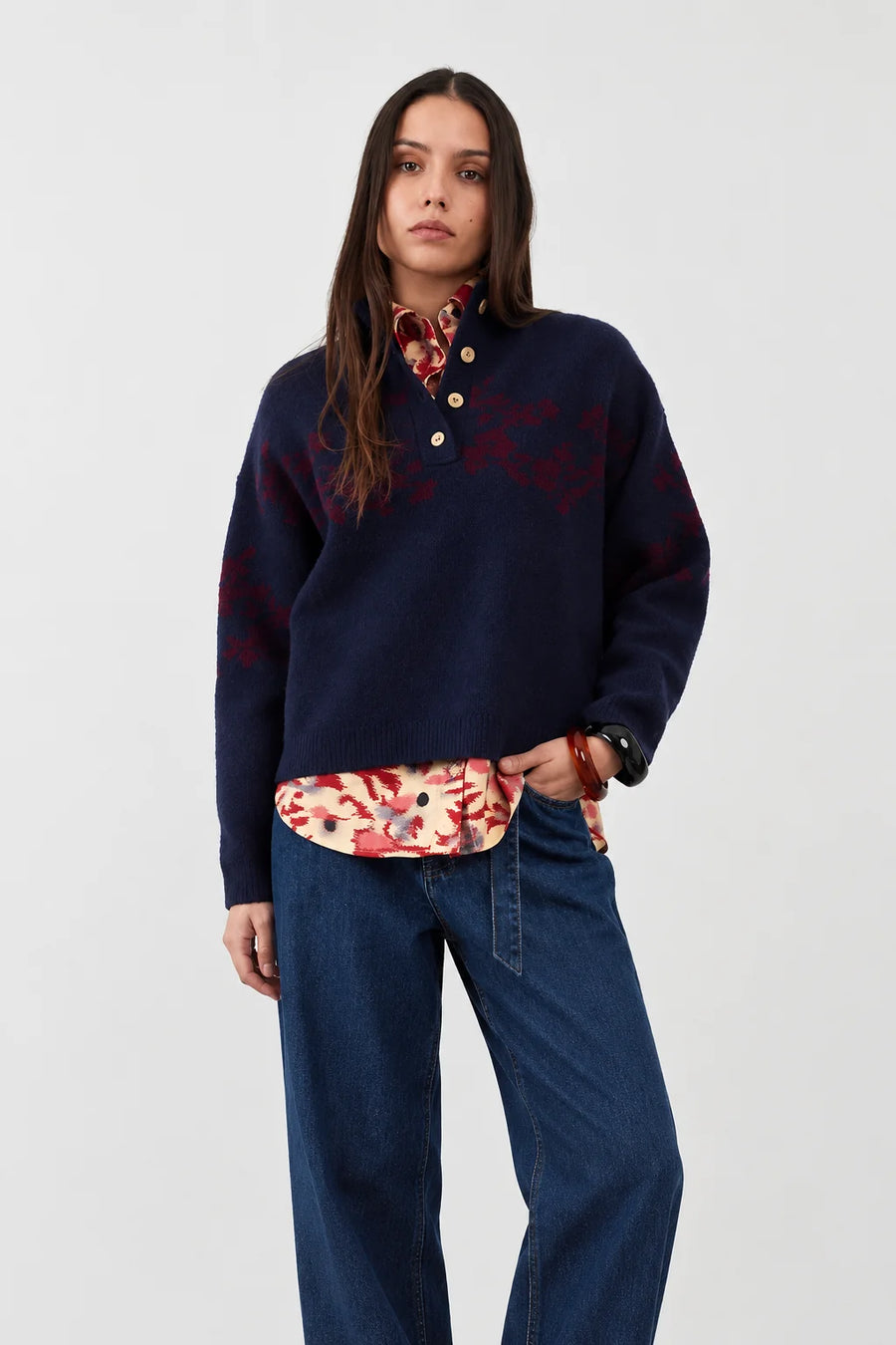 Orfeo Egee jacquard jumper - navy / burgundy