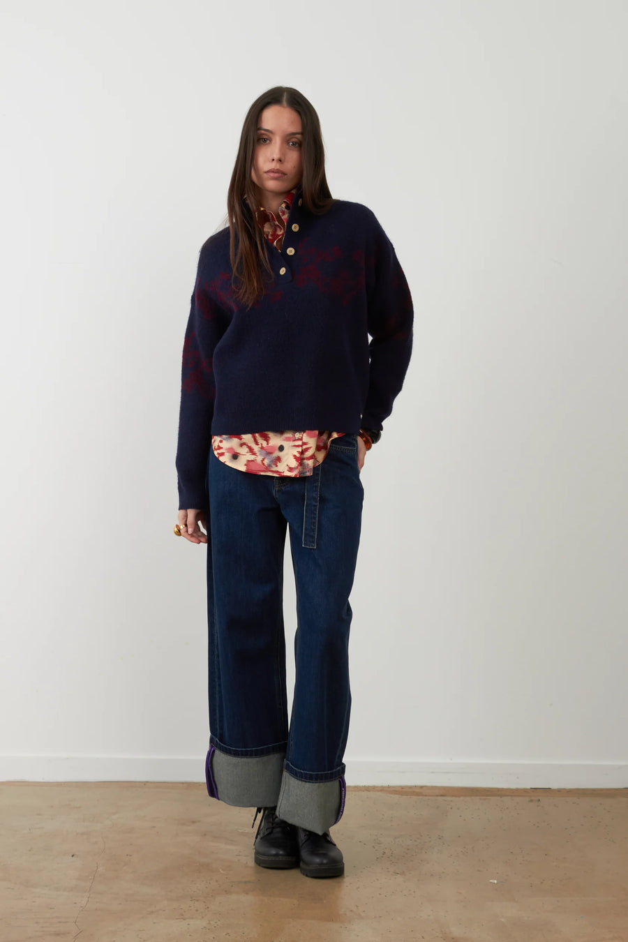 Orfeo Egee jacquard jumper - navy / burgundy