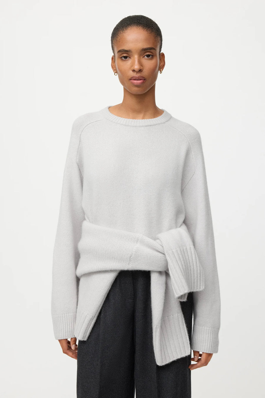 Soft Goat crew neck cashmere long sleeved top - quiet grey