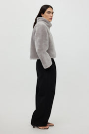 Soft Goat Shearling short jacket - quiet grey