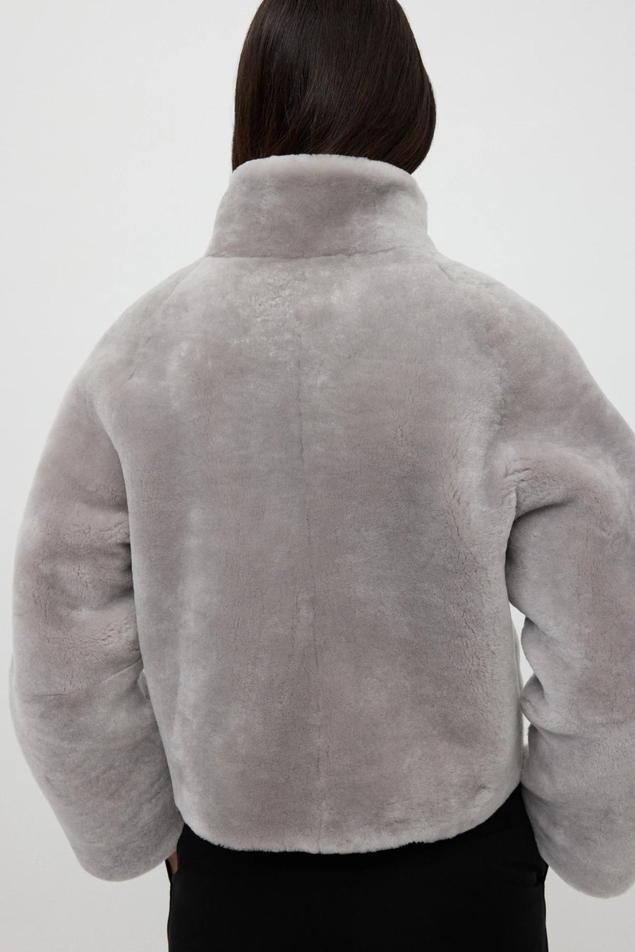 Soft Goat Shearling short jacket - quiet grey