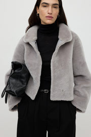 Soft Goat Shearling short jacket - quiet grey