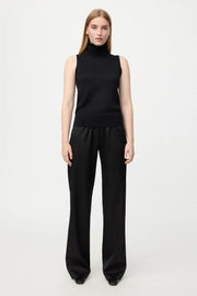 Soft Goat straight silk trouser- black