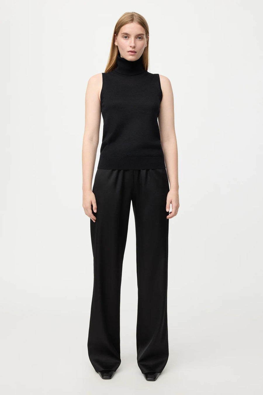 Soft Goat straight silk trouser- black
