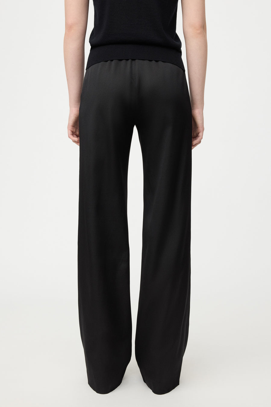Soft Goat straight silk trouser- black