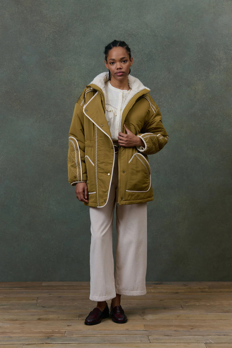 Louise Misha Tanya embroidered coat - olive